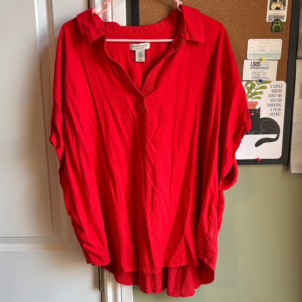 Martha Stewart 3X Red Button Sleeves Shirt